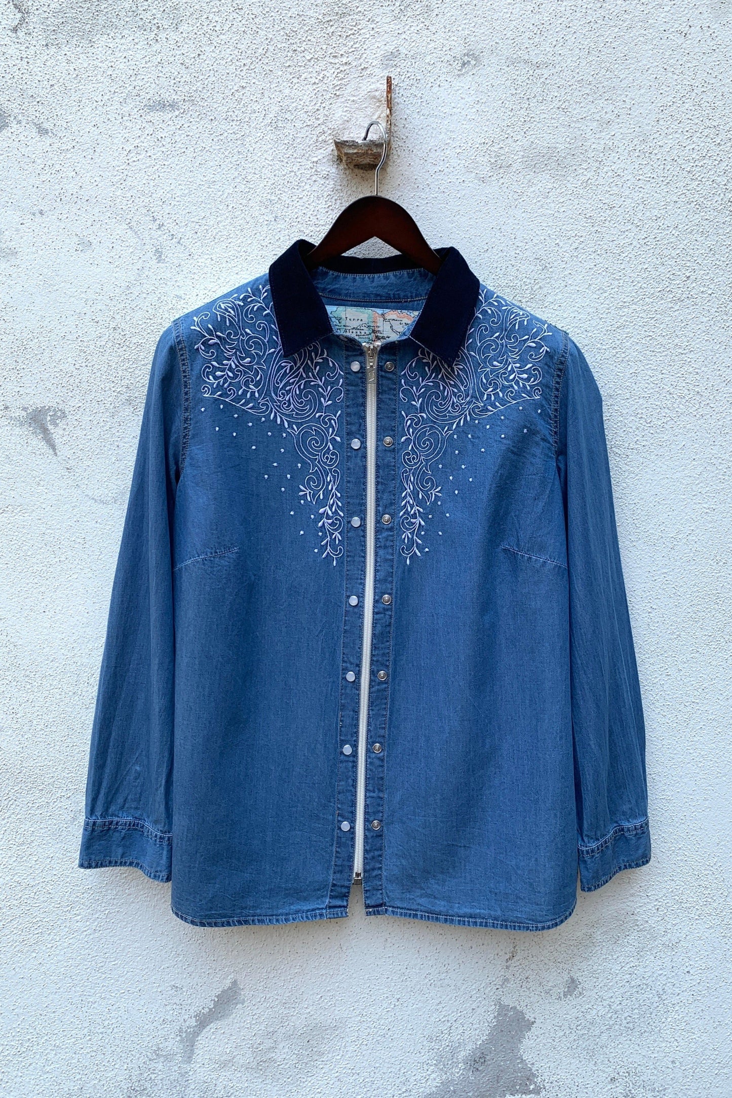 Upcycling Worldwide Jeans Zip Shirt Light Blue L