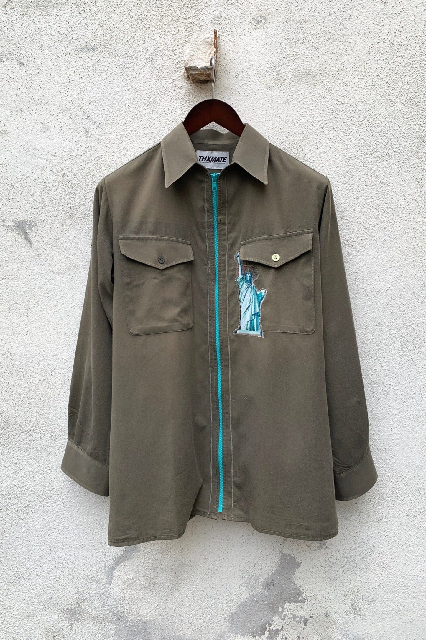 Upcycling Liberty Zip-Hemd Khaki M