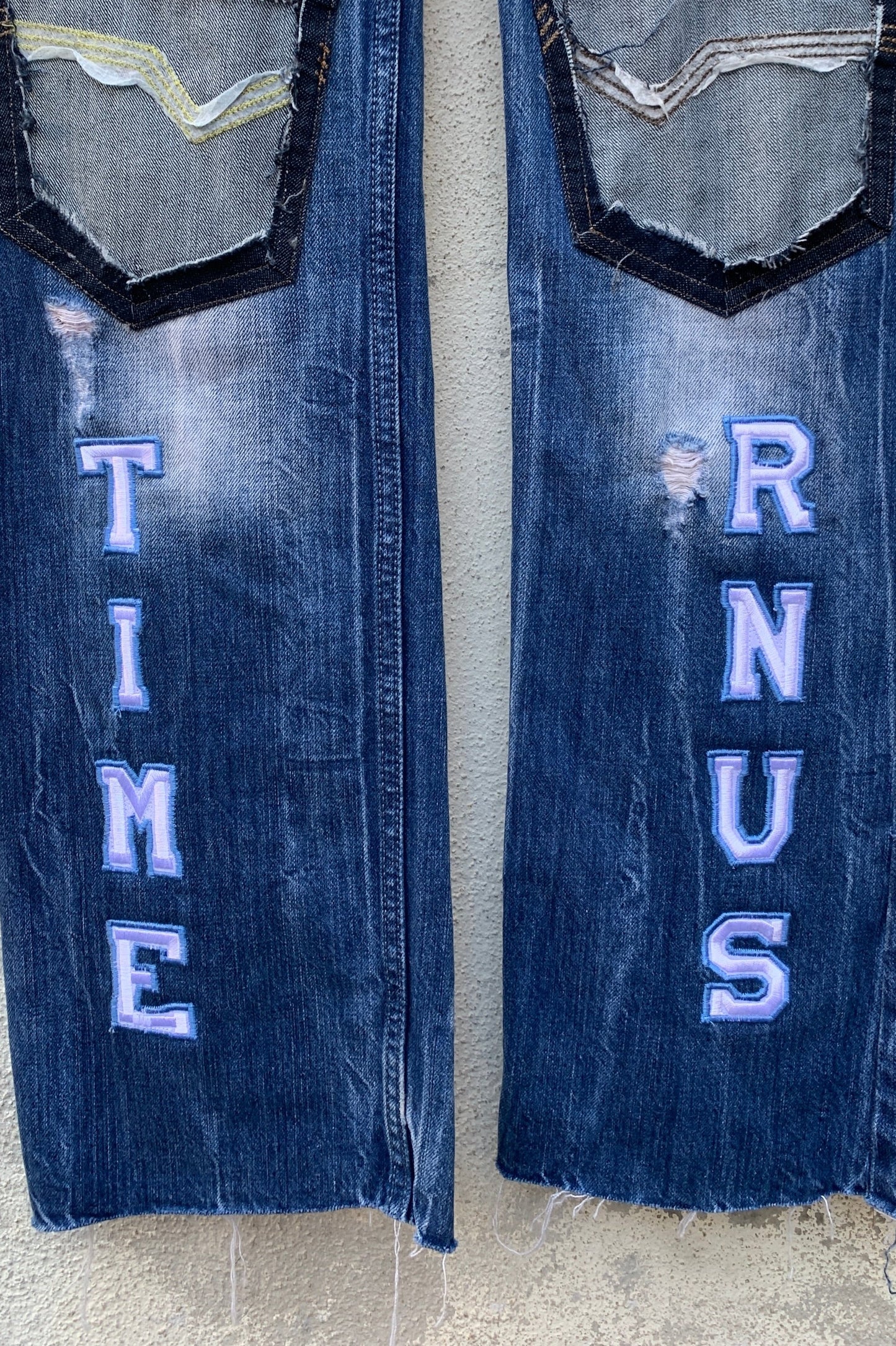 Upcycling Time Runs Biker Jeans Blau W31 L32