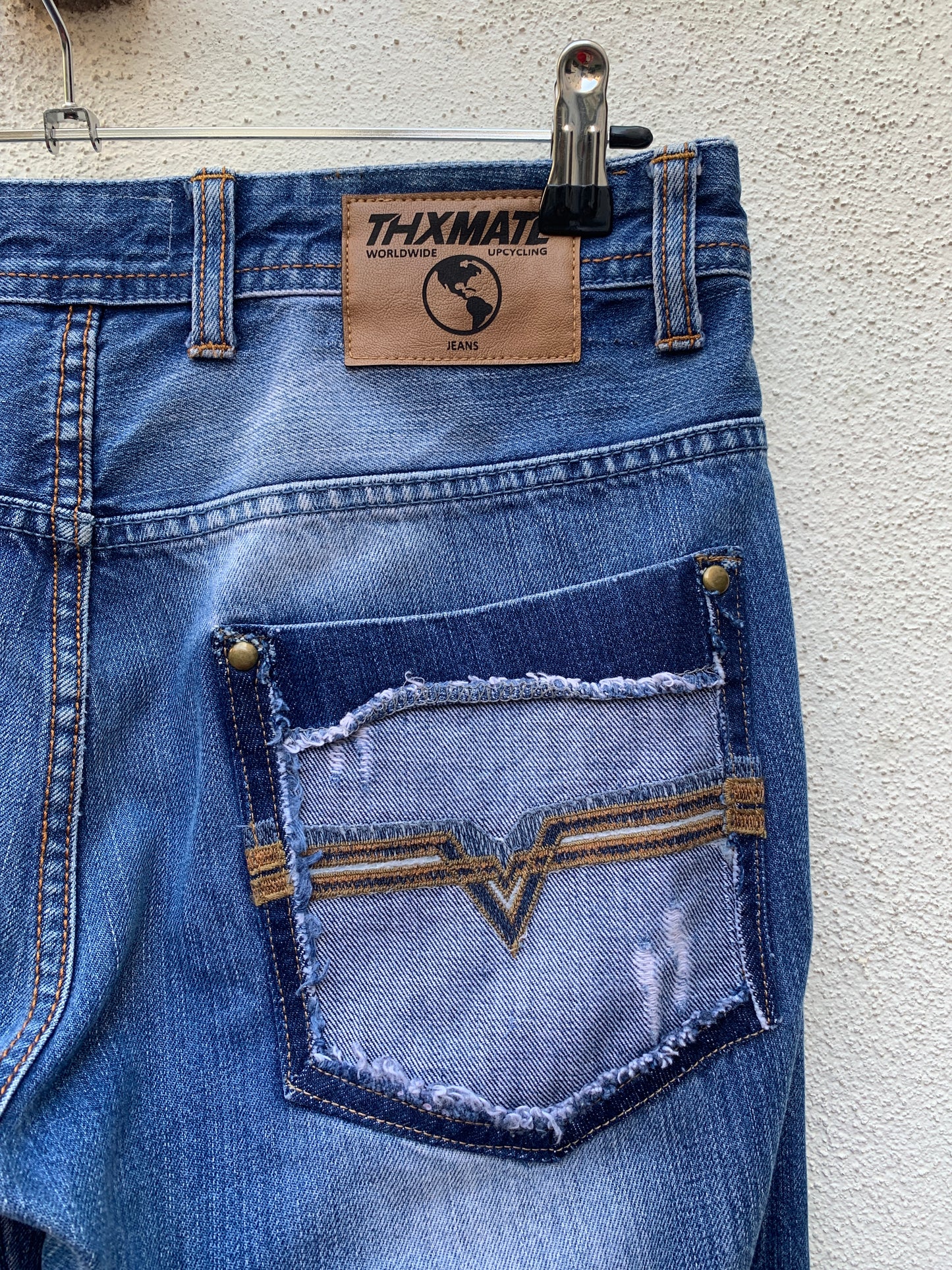 Upcycling Time Runs Biker Jeans Blau W31 L32