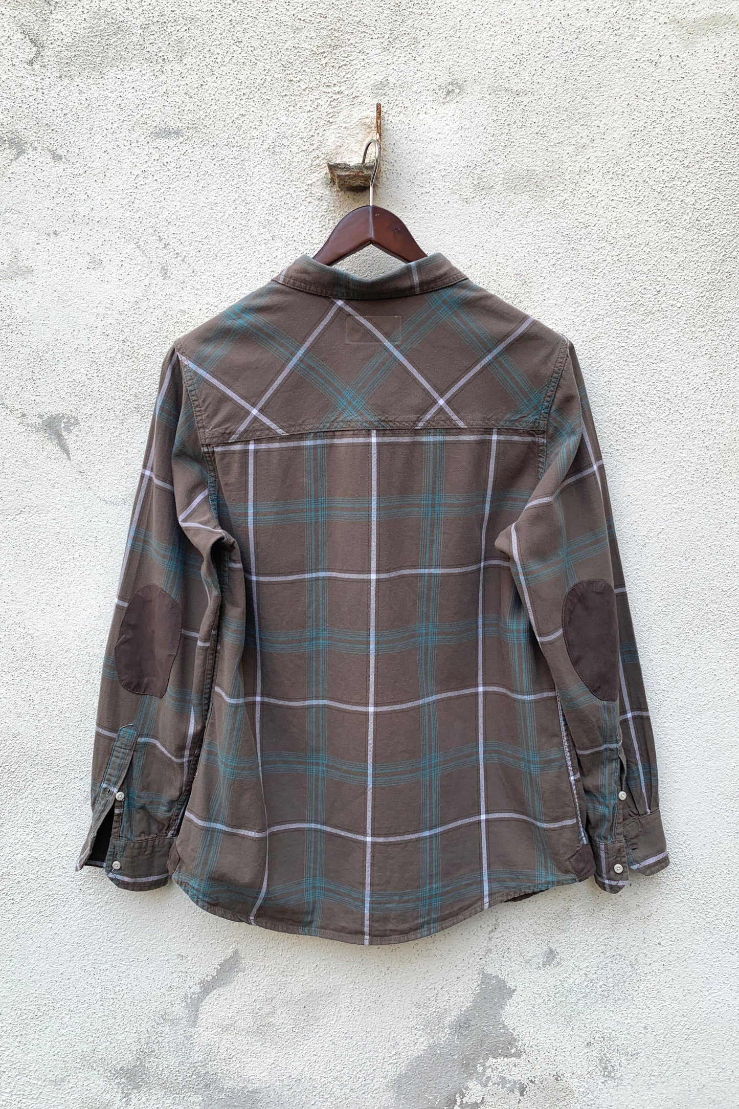 Upcycling Flanell Zip-Hemd Braun M