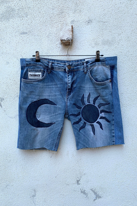 Upcycling Sonne & Mond Kurze Jeans Shorts Hellblau 38