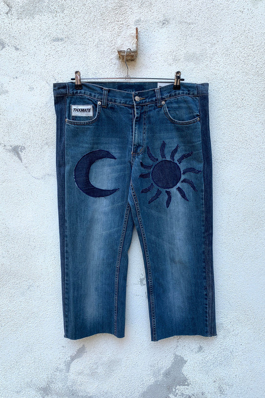 Upcycling Sonne & Mond Dreiviertel Jeans Blau 36