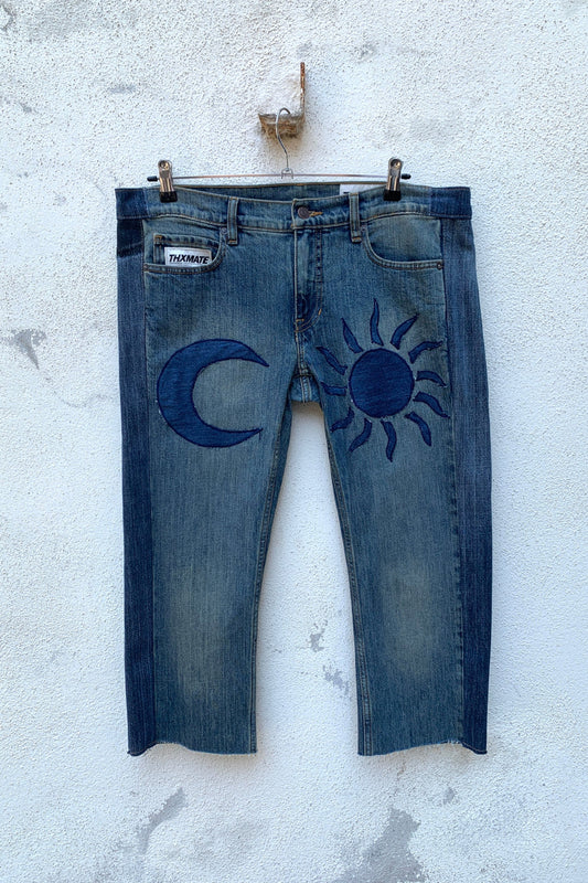 Upcycling Sonne & Mond Dreiviertel Jeans Blau 36