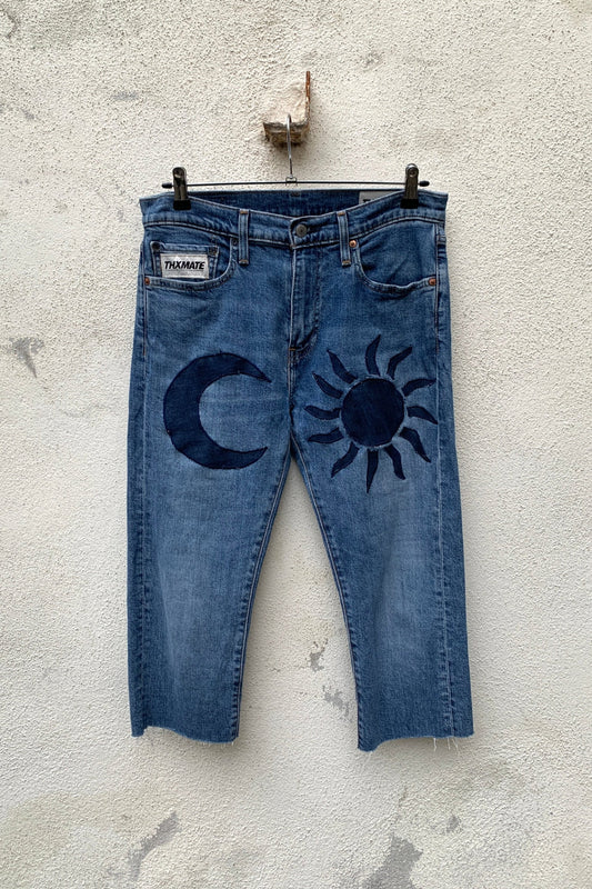 Upcycling Sonne & Mond Dreiviertel Jeans Blau 31