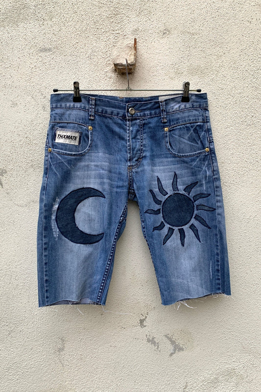 Upcycling Sonne & Mond Kurze Jeans Shorts Blau 30