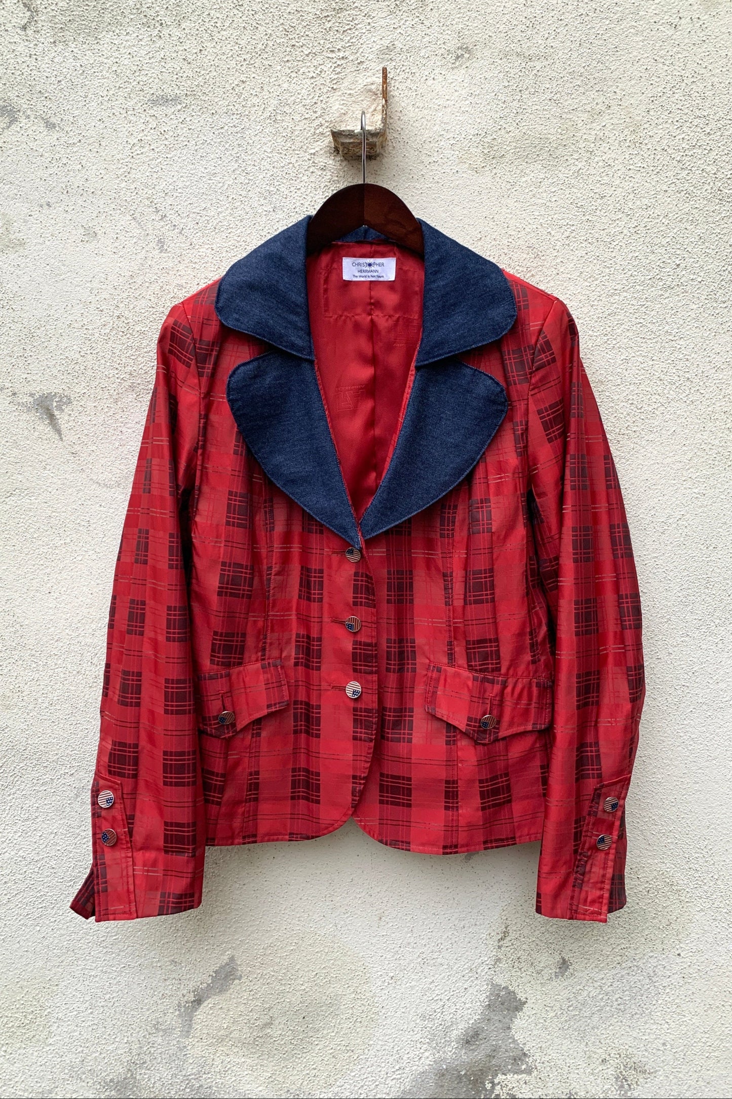 Upcycling USA Flag Jacke Rot M