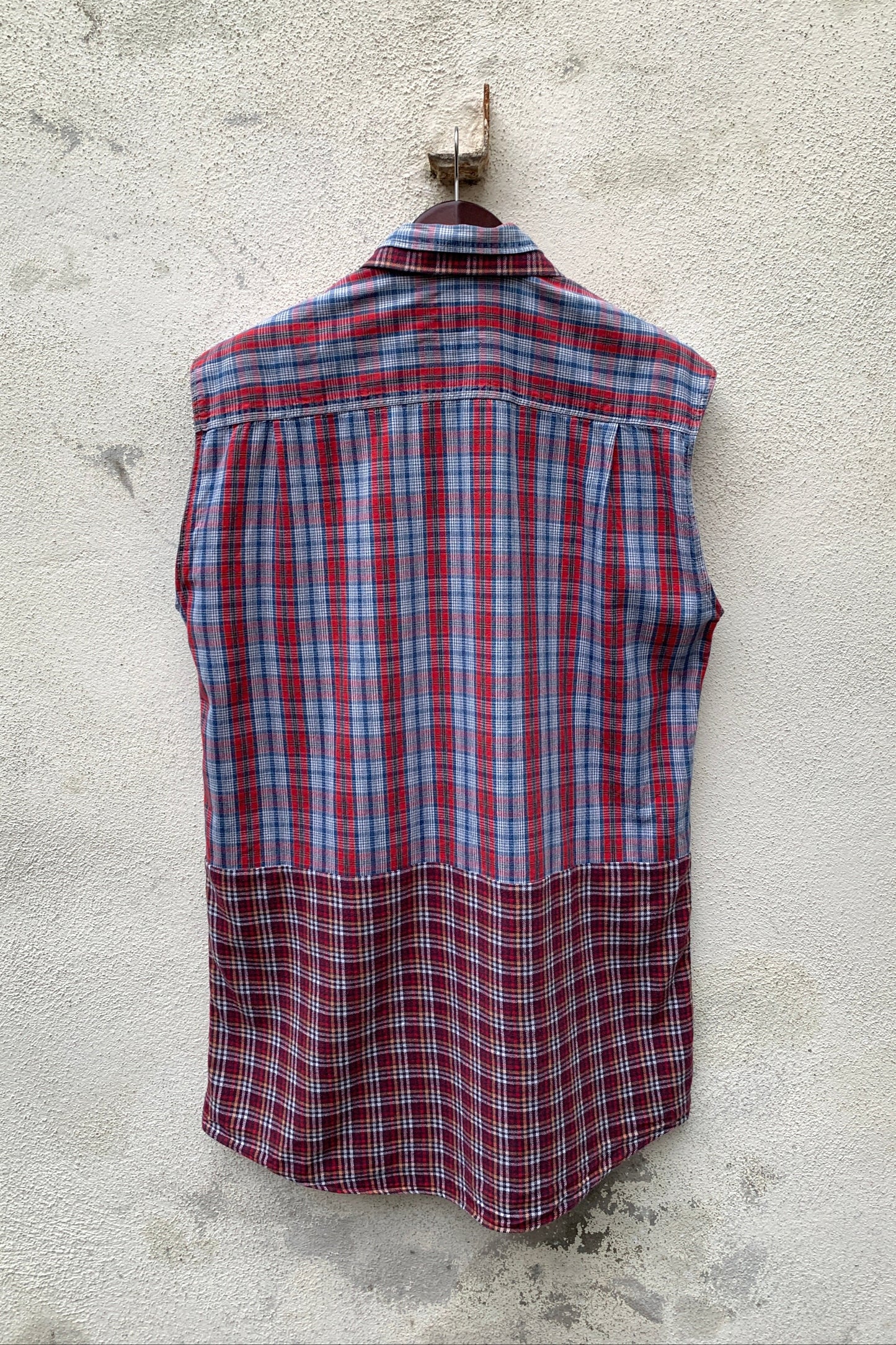 Upcycling Hemdkleid Rot Hellblau XL