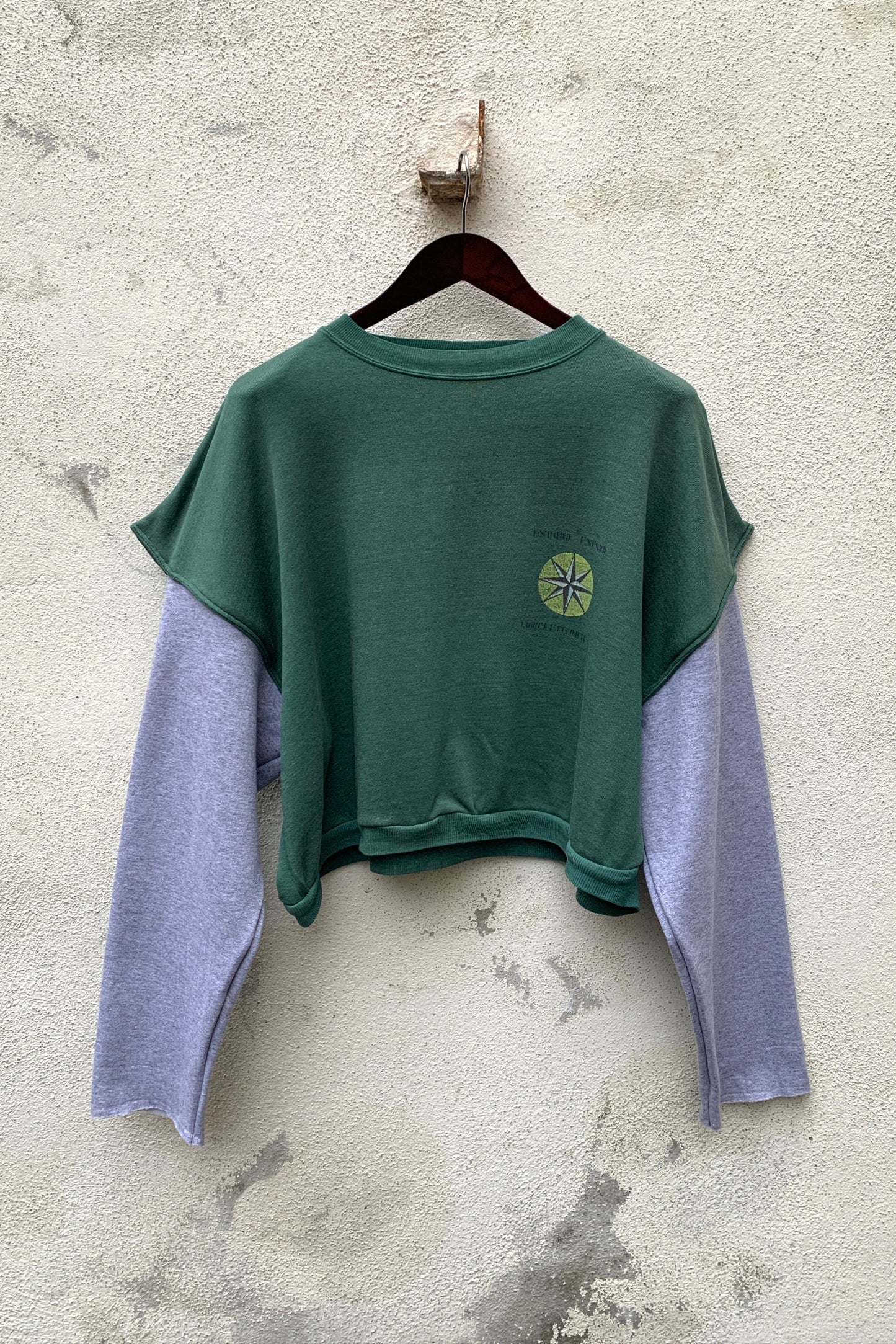 Upcycling 2Face Cropped Sweatshirt Grün XL