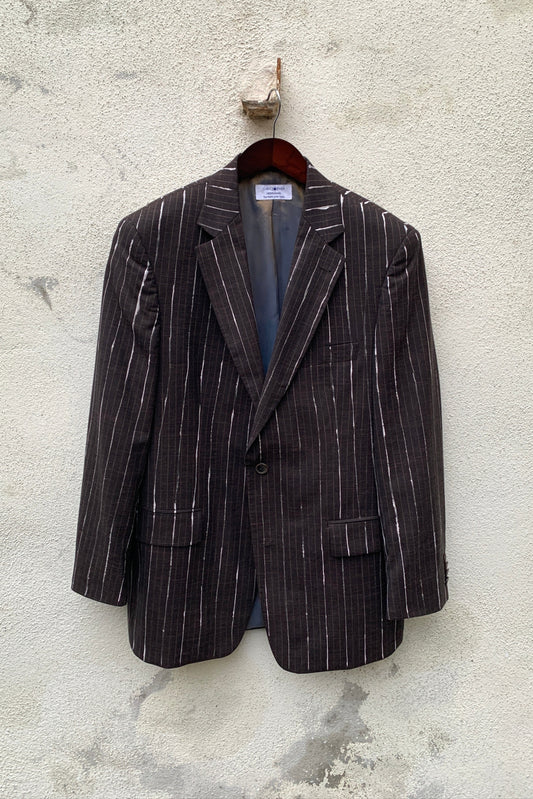 Upcycling Gemalte Kreidestreifen Blazer Braun 48