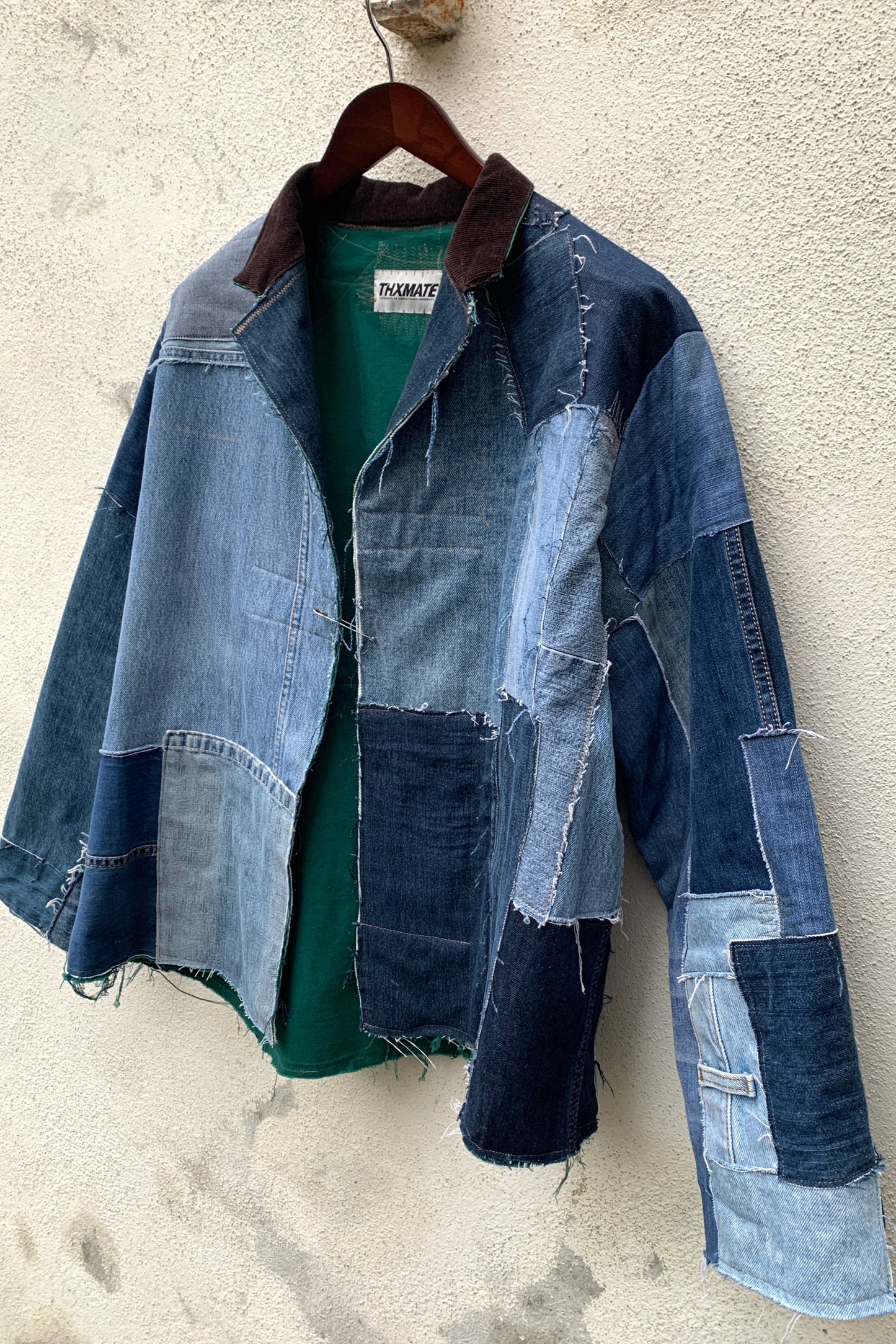 Upcycling Heavy Patchwork Jeansjacke Blau L