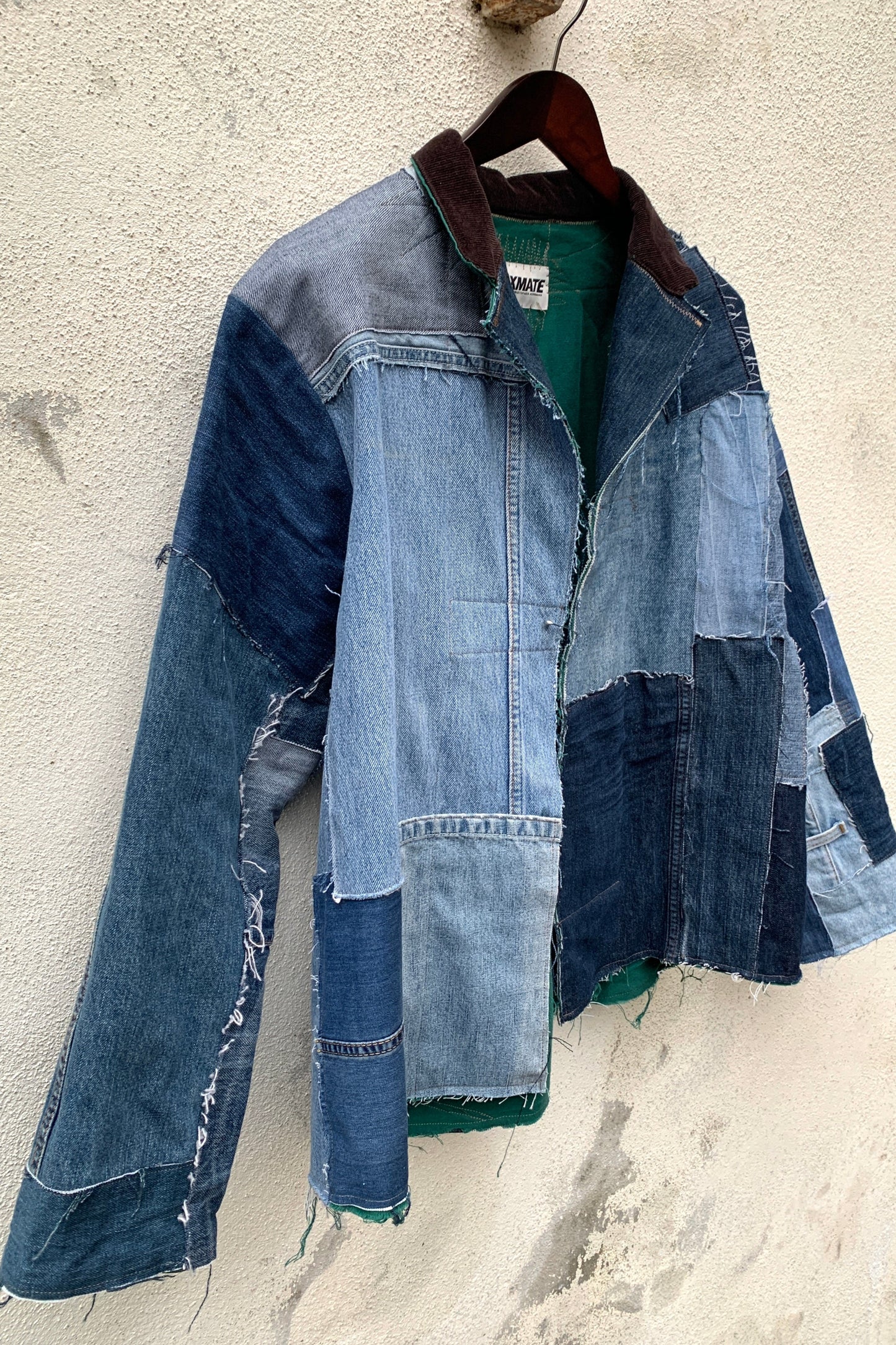 Upcycling Heavy Patchwork Jeansjacke Blau L