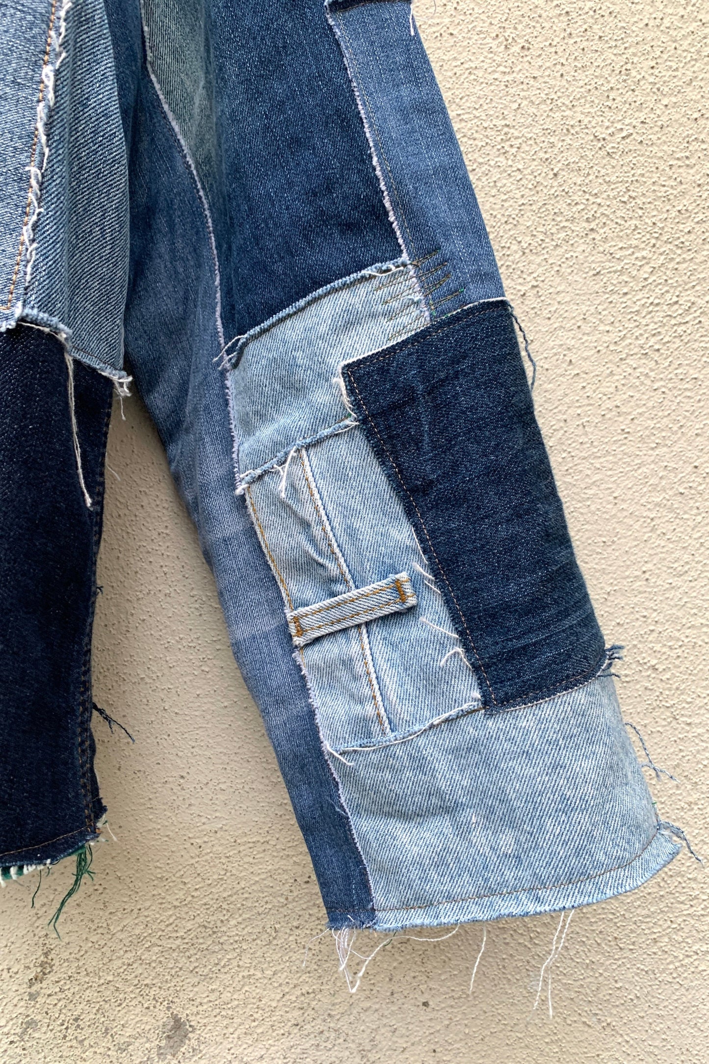 Upcycling Heavy Patchwork Jeansjacke Blau L