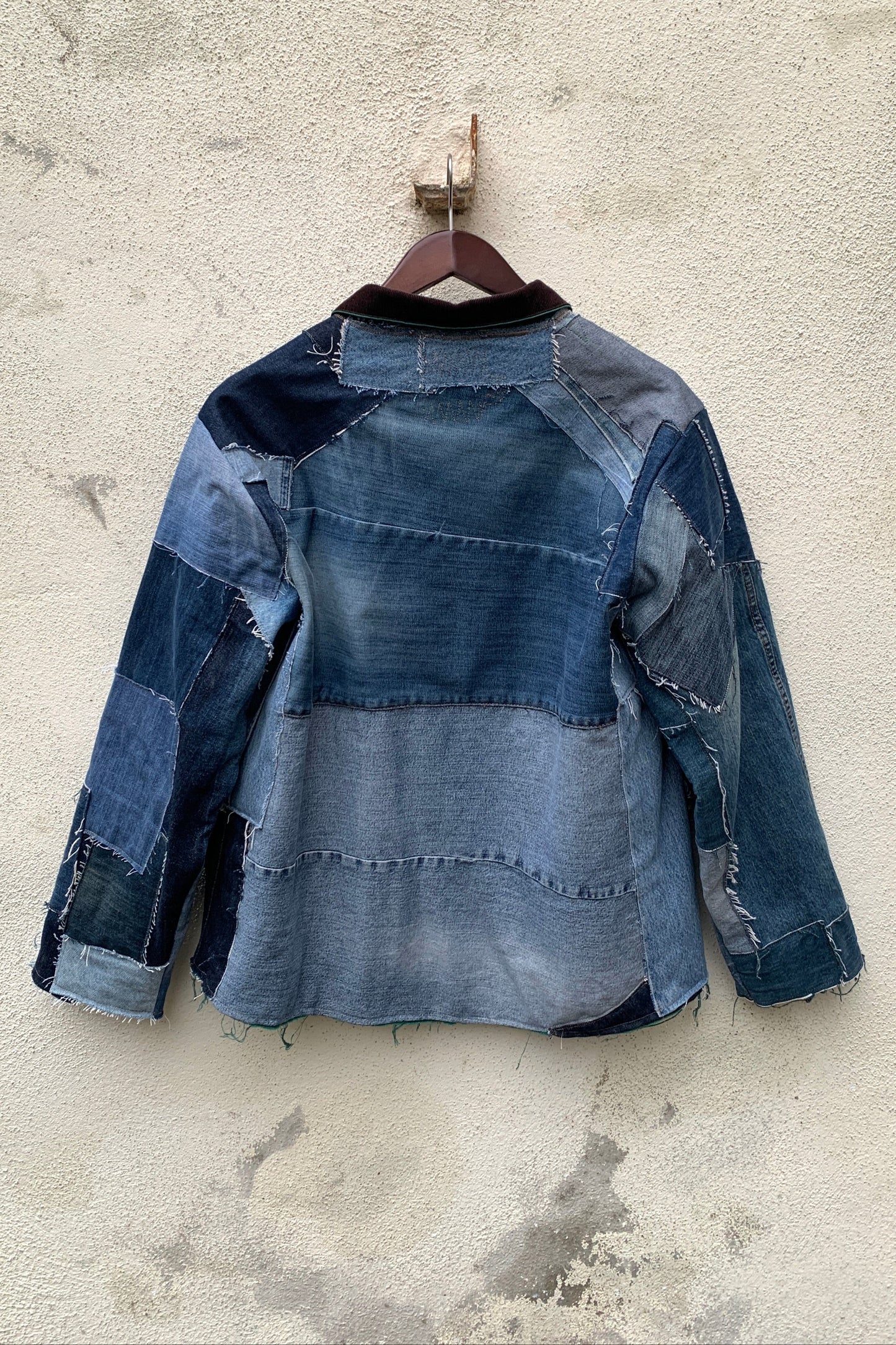 Upcycling Heavy Patchwork Jeansjacke Blau L