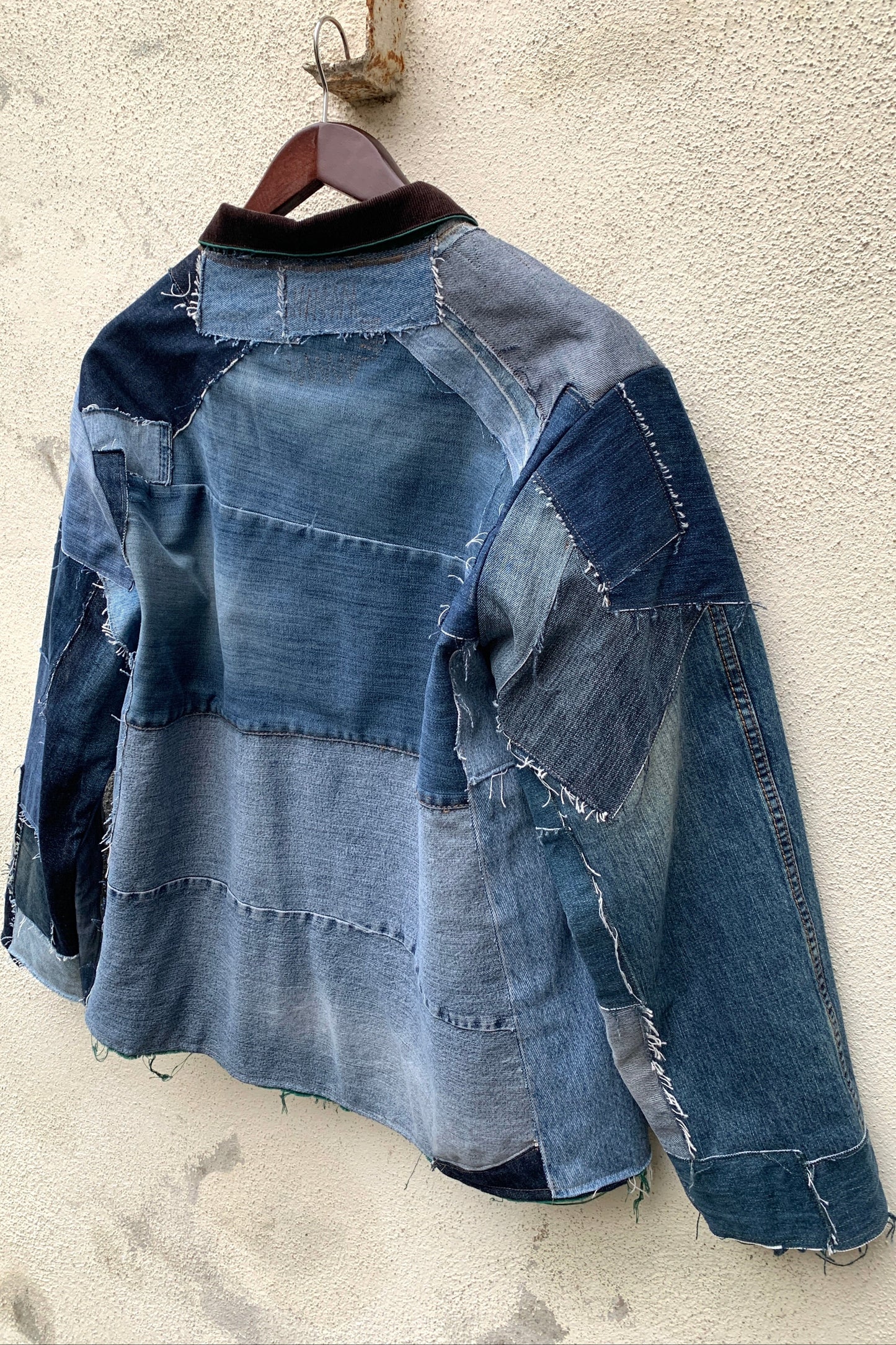 Upcycling Heavy Patchwork Jeansjacke Blau L