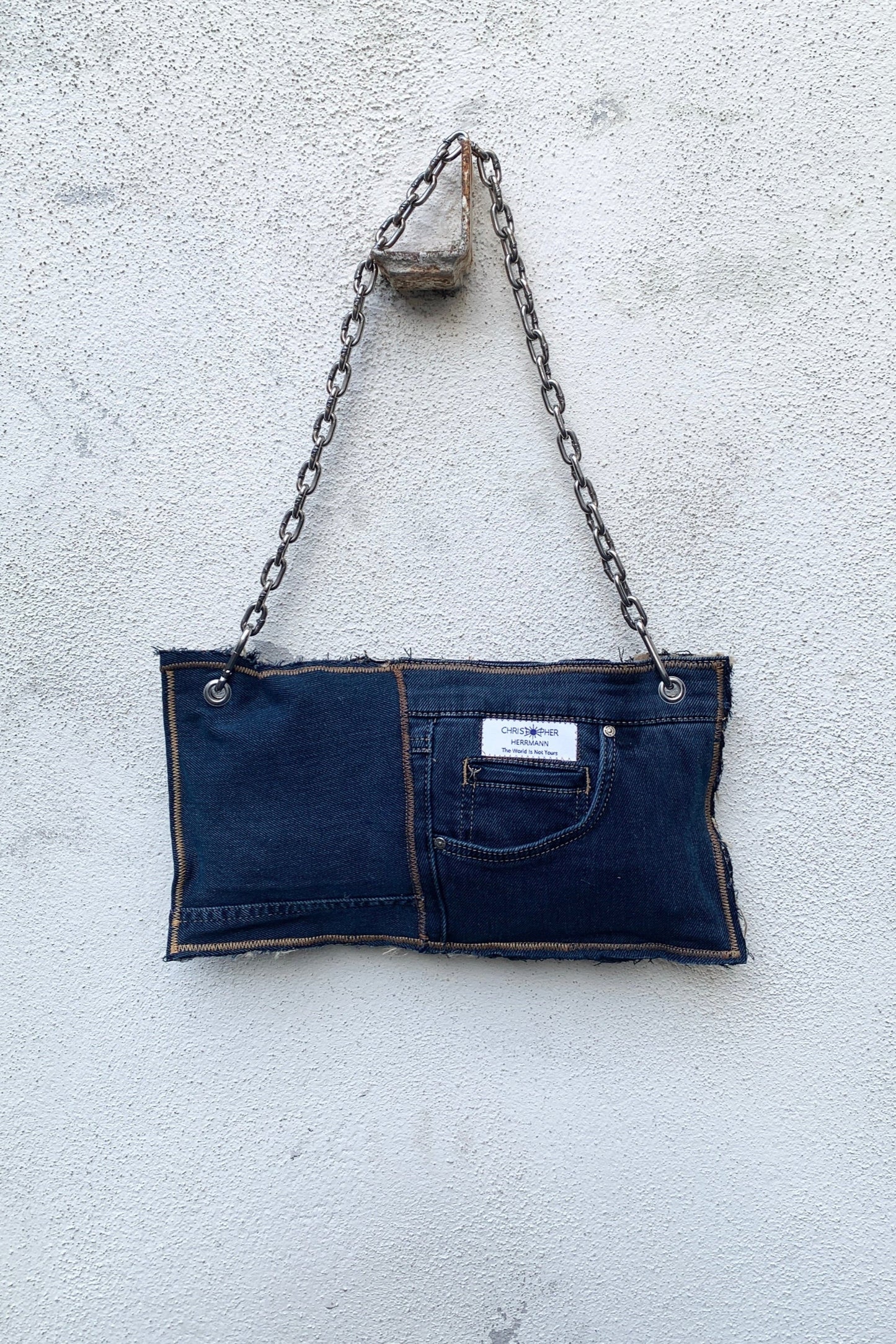 Upcycling Patchwork Jeans Clutch Dunkelblau