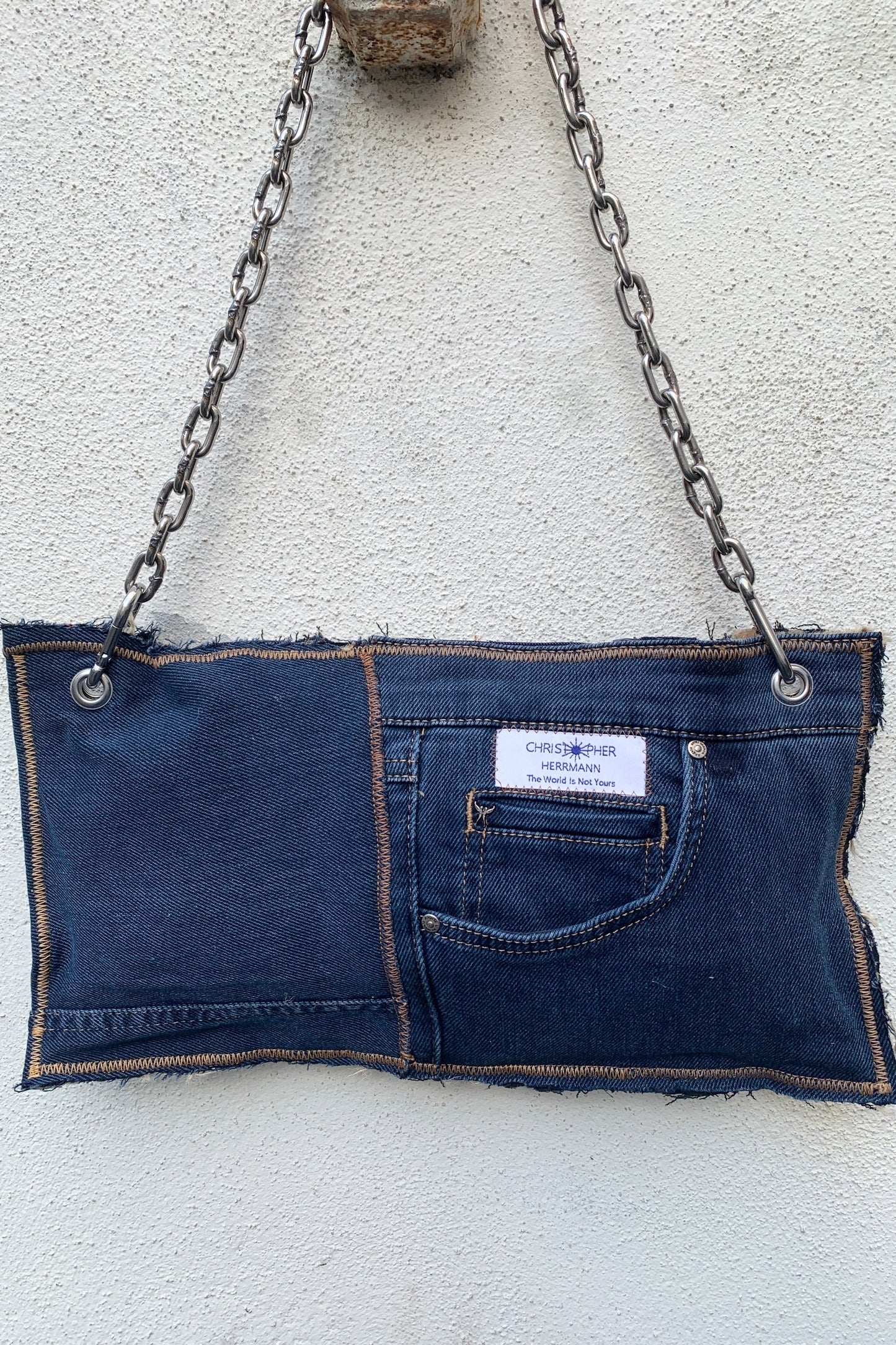 Upcycling Patchwork Jeans Clutch Dunkelblau