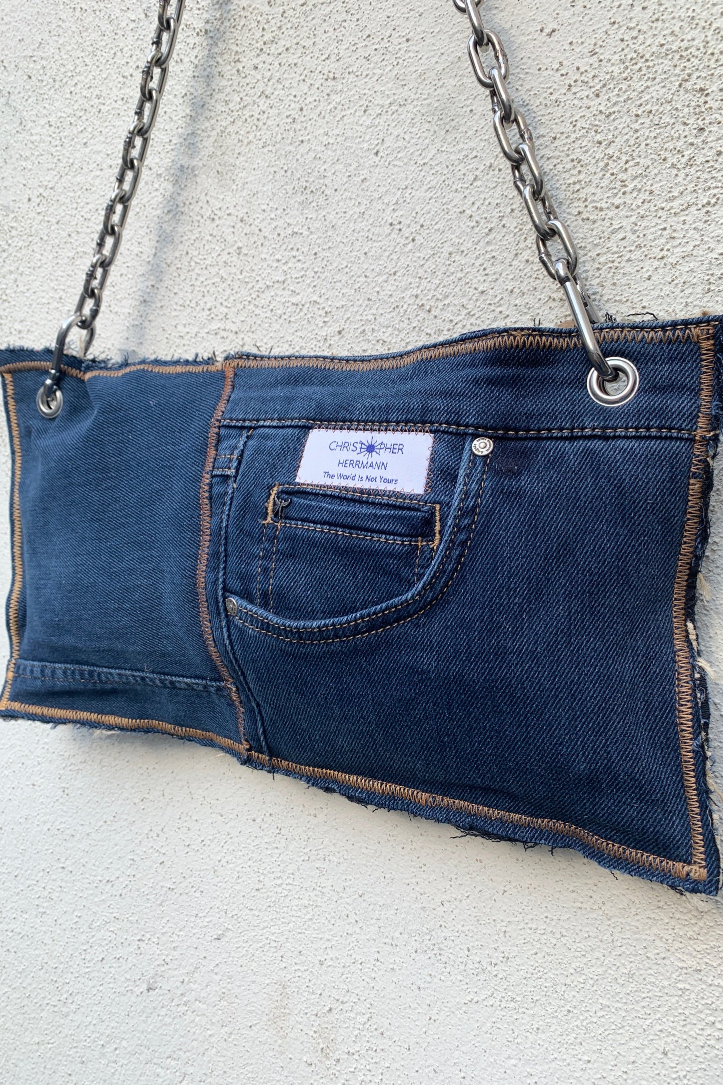 Upcycling Patchwork Jeans Clutch Dunkelblau