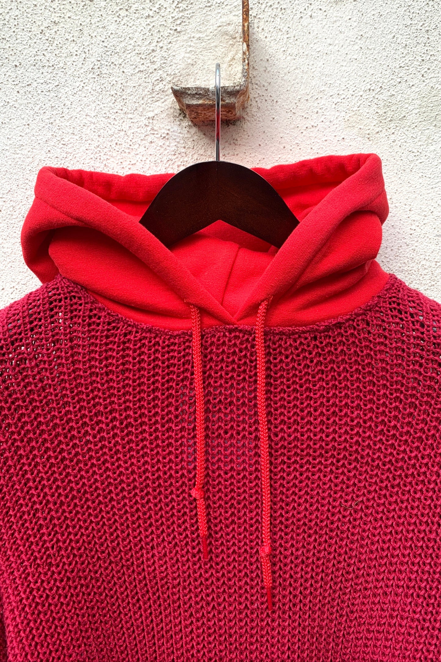 Upcycling Vintage Strick Hoodie Rot L