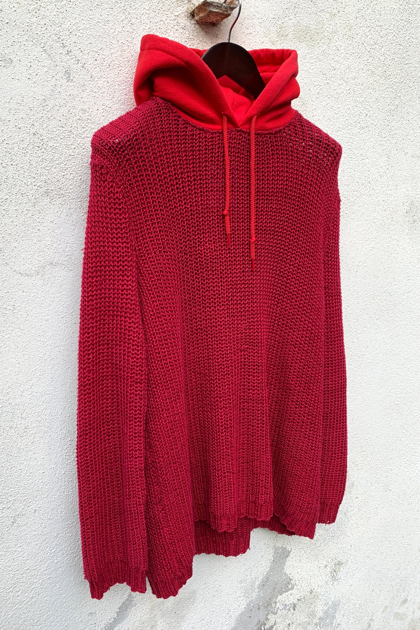 Upcycling Vintage Strick Hoodie Rot L