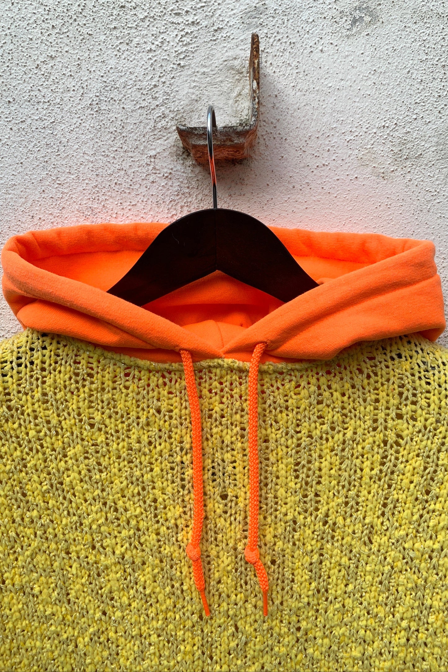 Upcycling Vintage Strick Hoodie Gelb M