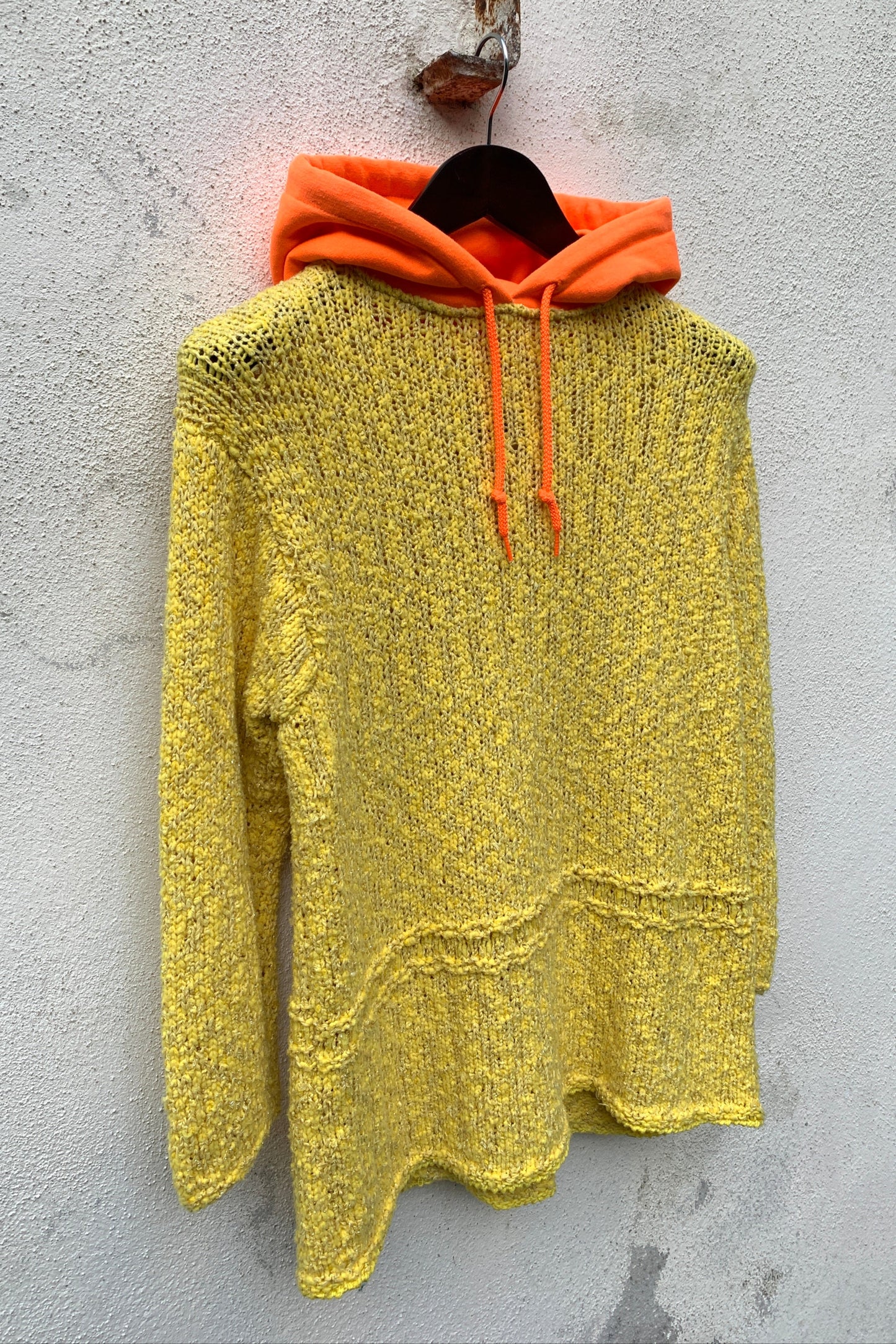 Upcycling Vintage Strick Hoodie Gelb M