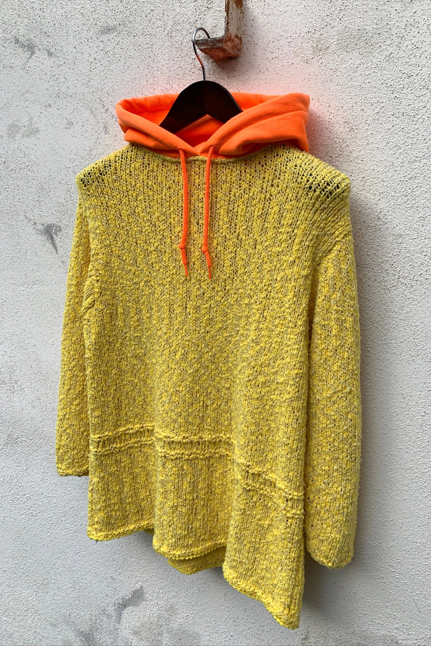 Upcycling Vintage Strick Hoodie Gelb M