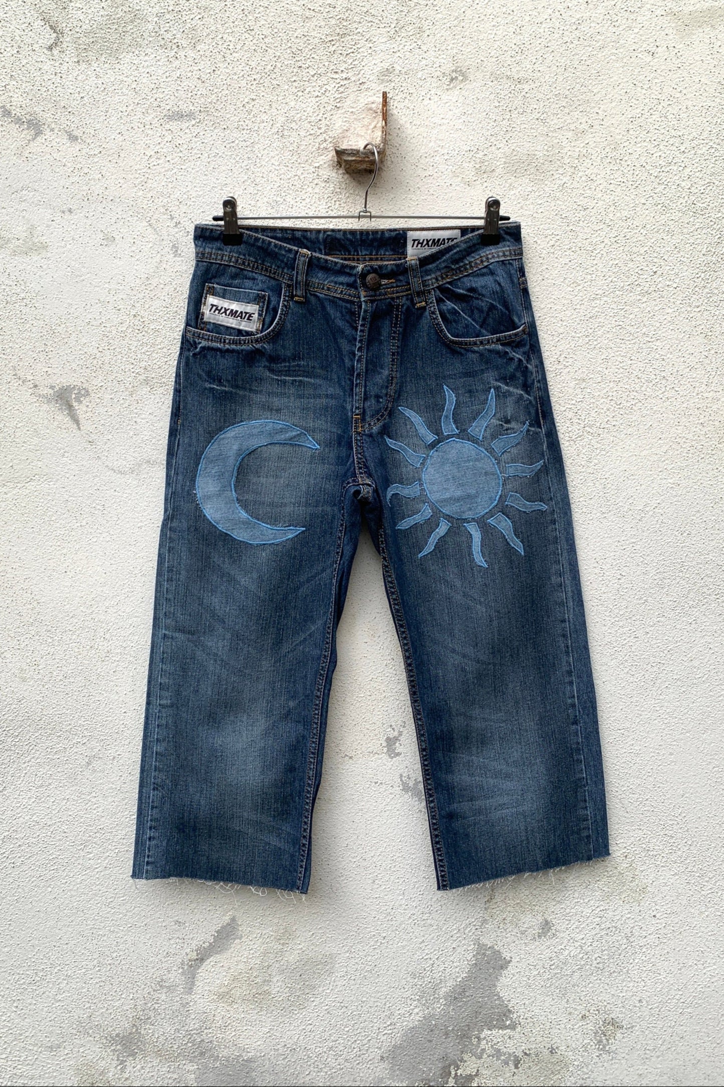 Upcycling Sonne & Mond Dreiviertel Jeans Blau 30