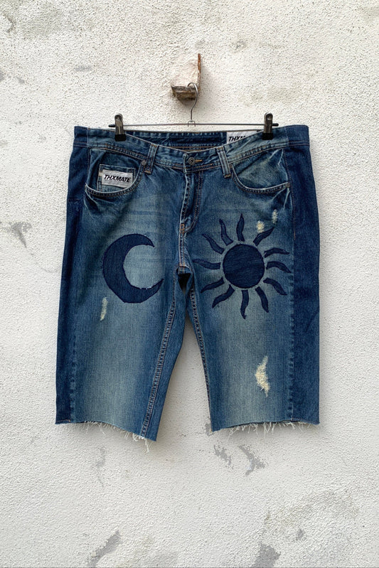 Upcycling Sonne & Mond Kurze Jeans Shorts Dunkelblau 38