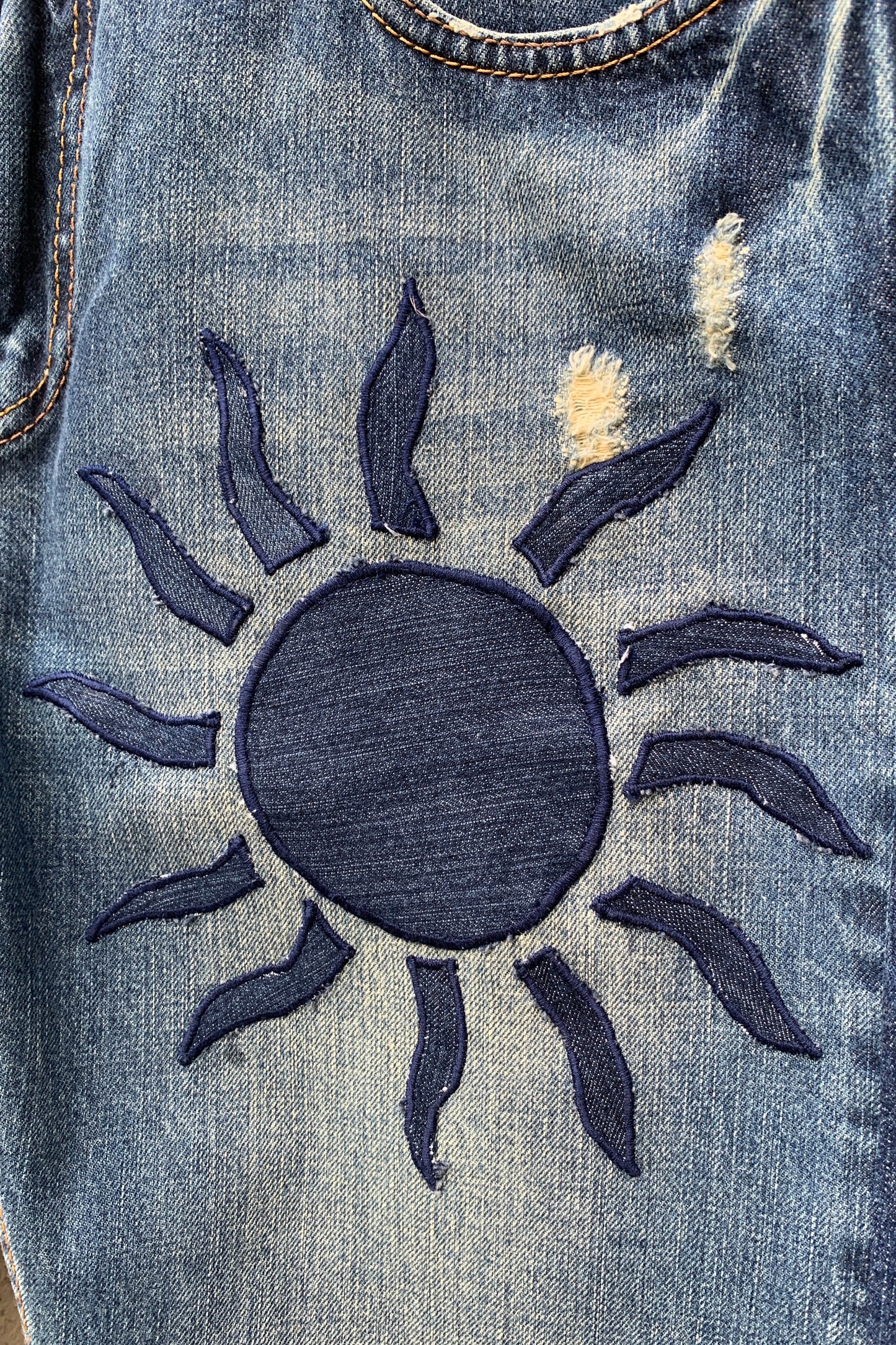 Upcycling Sonne & Mond Kurze Jeans Shorts Dunkelblau 38