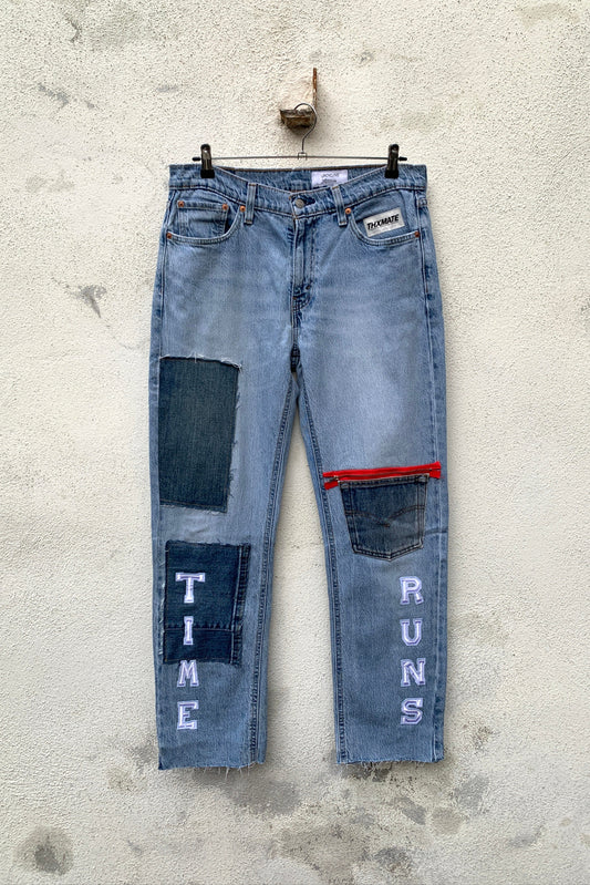 Upcycling Time Runs Biker Jeans Hellblau W32 L32