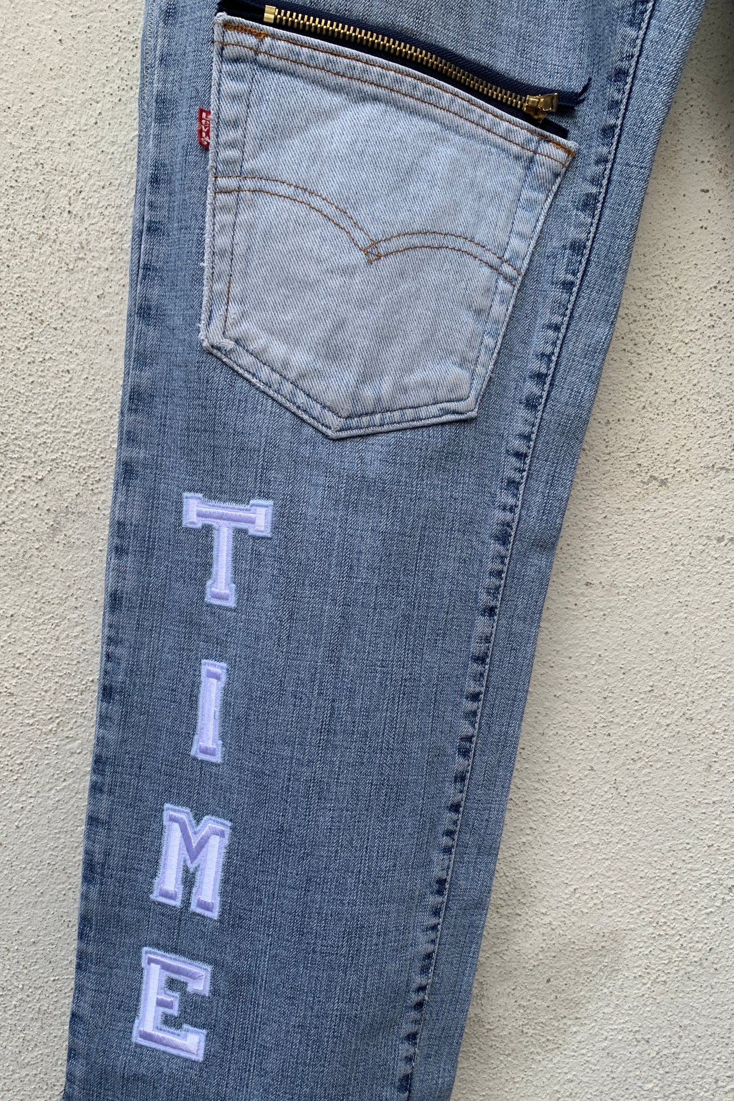 Upcycling Time Runs Biker Jeans Hellblau W32 L32