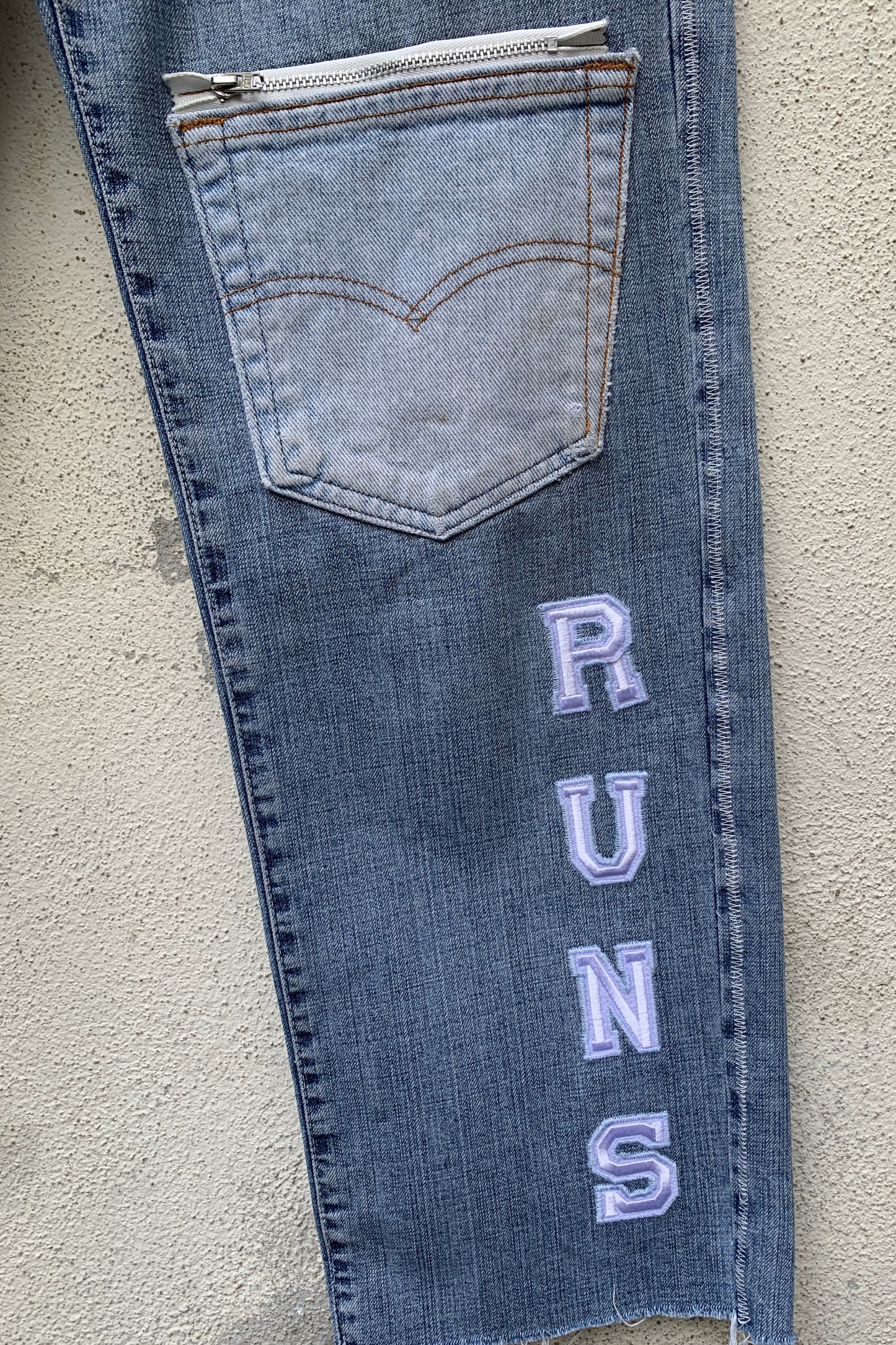 Upcycling Time Runs Biker Jeans Hellblau W32 L32