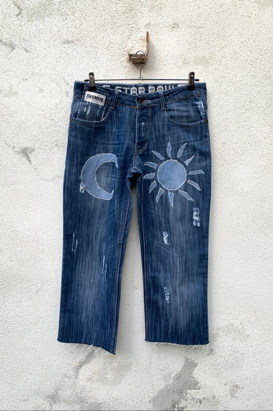 Upcycling Sonne & Mond Dreiviertel Jeans Blau 31