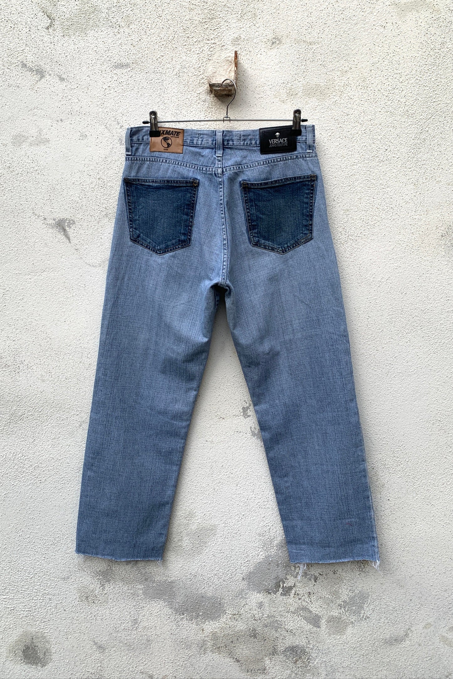 Upcycling Time Runs Biker Jeans Hellblau W32 L32