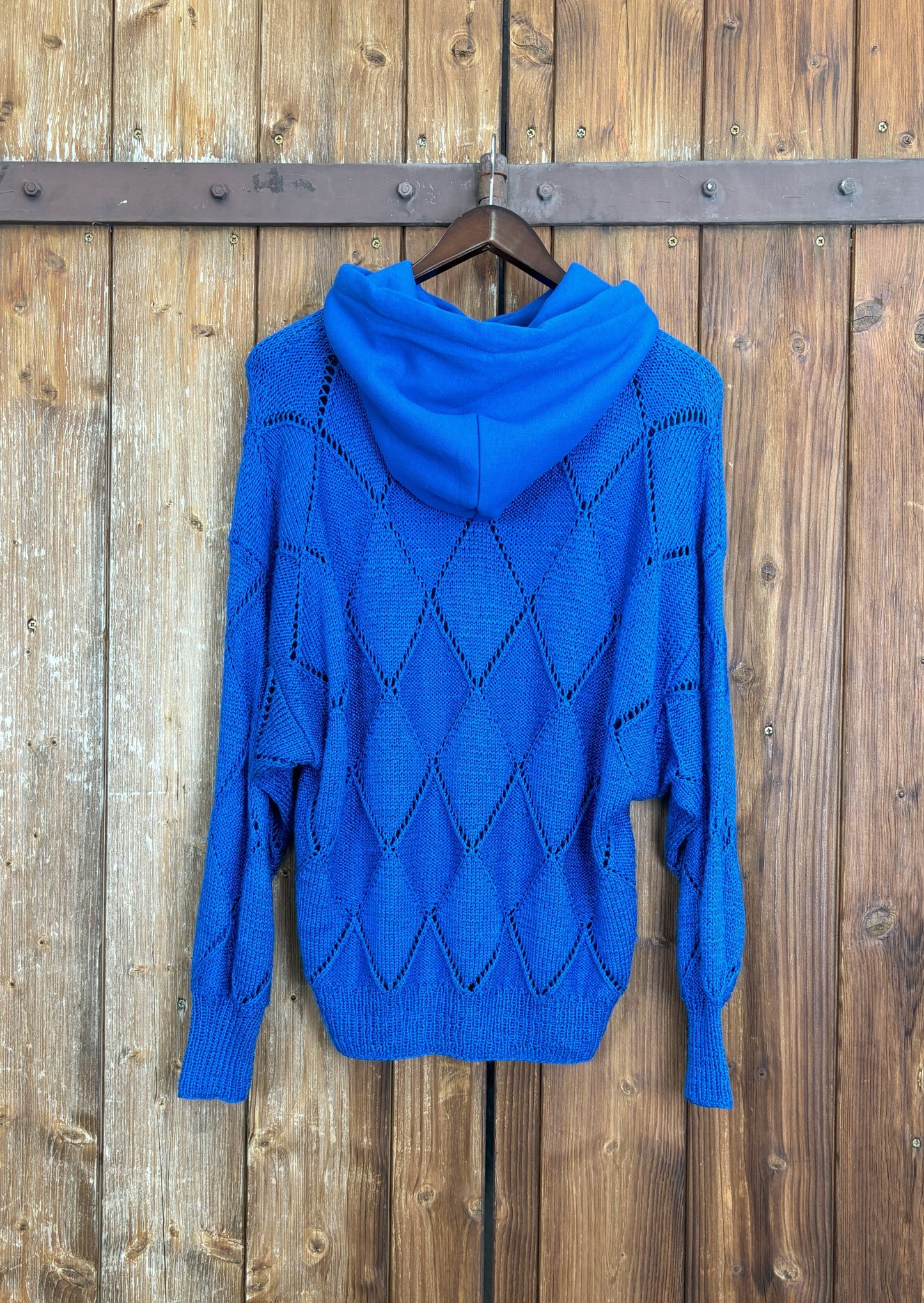 Upcycling Vintage Strick Hoodie Royal Blau L