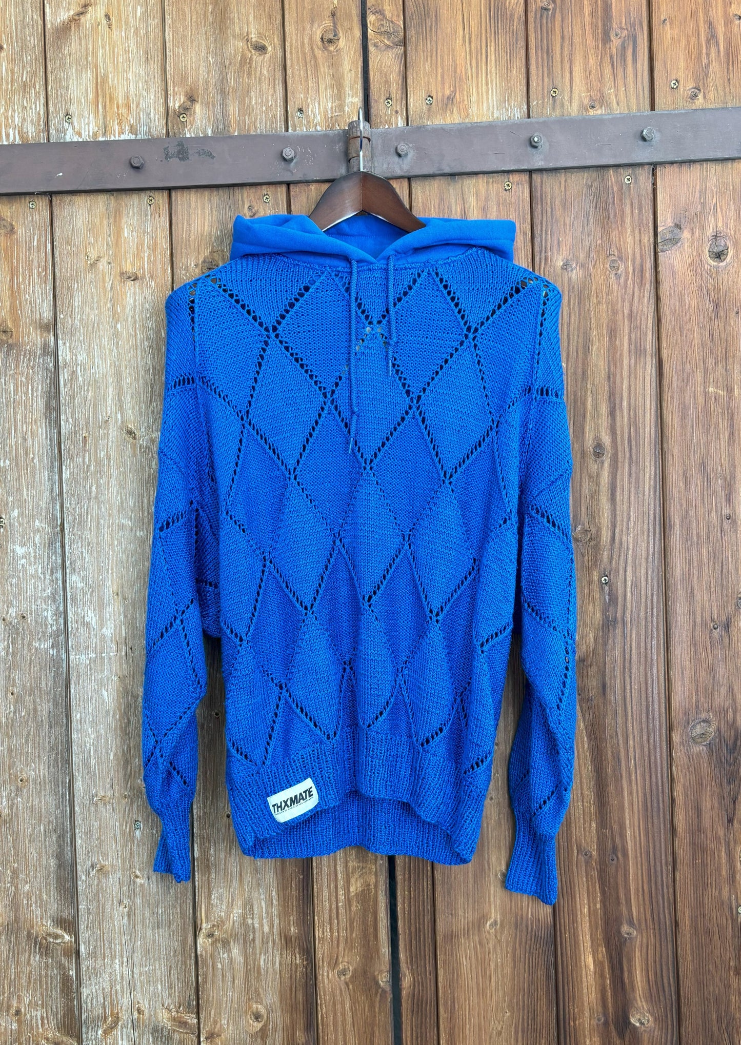 Upcycling Vintage Strick Hoodie Royal Blau L