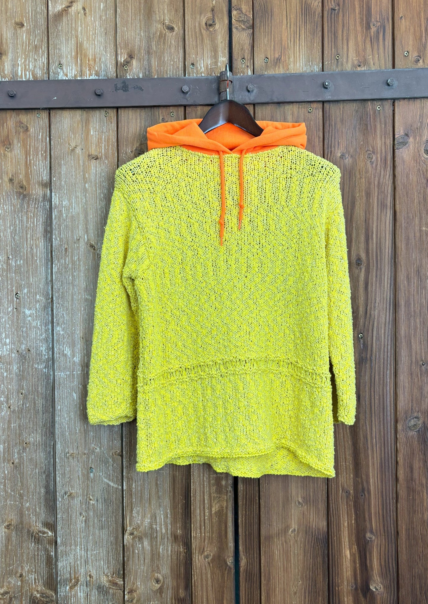 Upcycling Vintage Strick Hoodie Gelb M