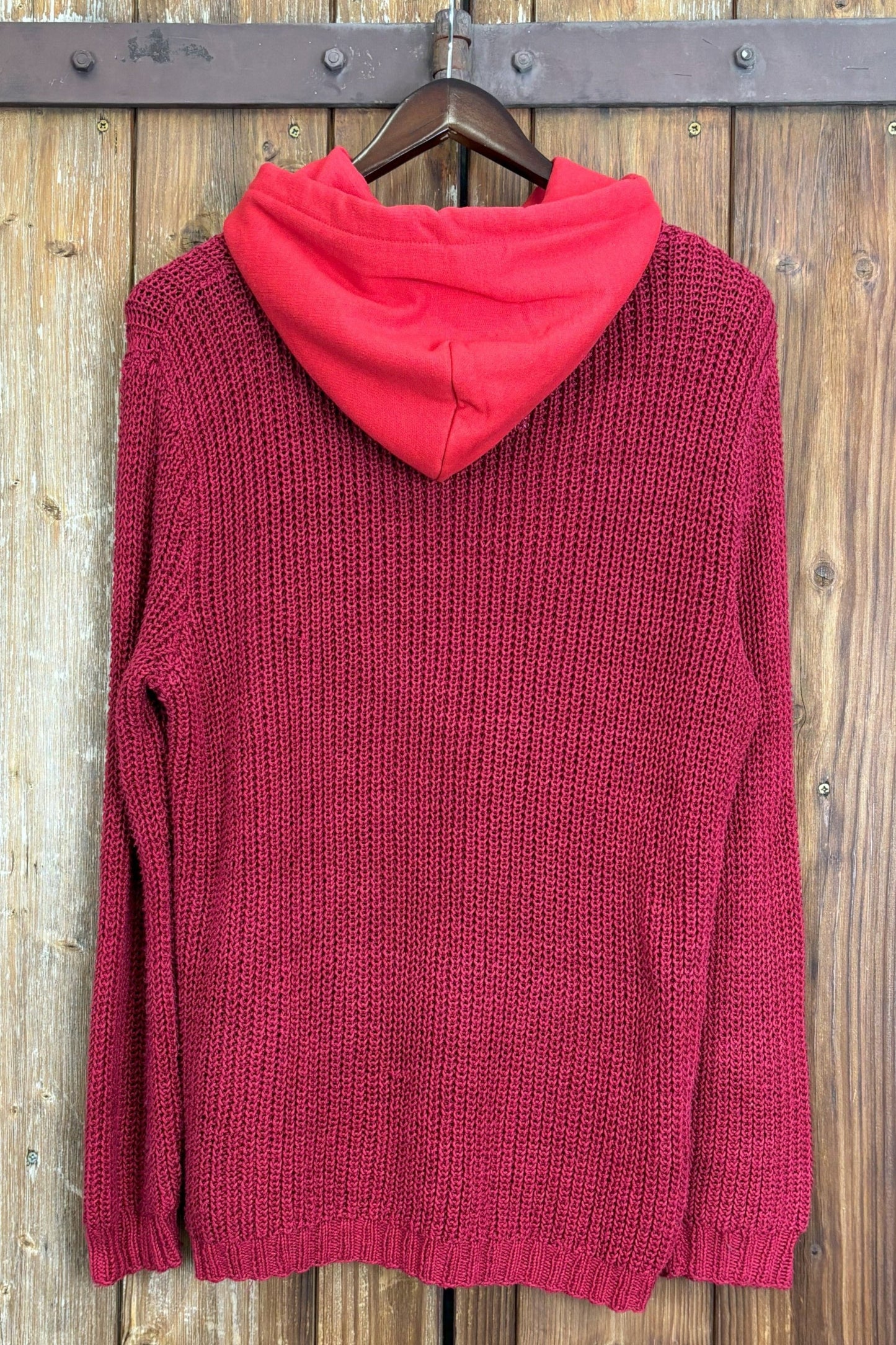 Upcycling Vintage Strick Hoodie Rot L