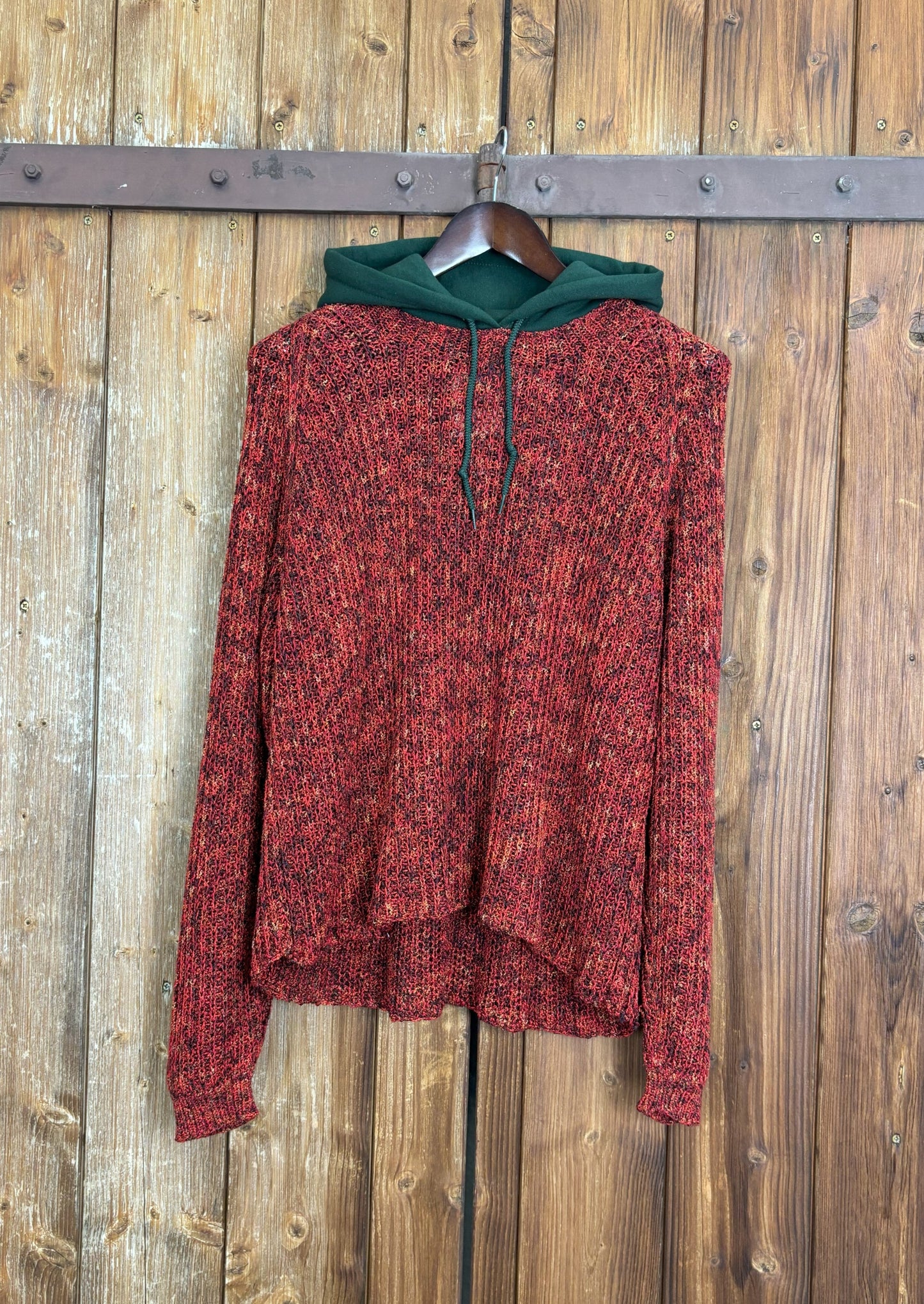 Upcycling Vintage Strick Hoodie Rot XL