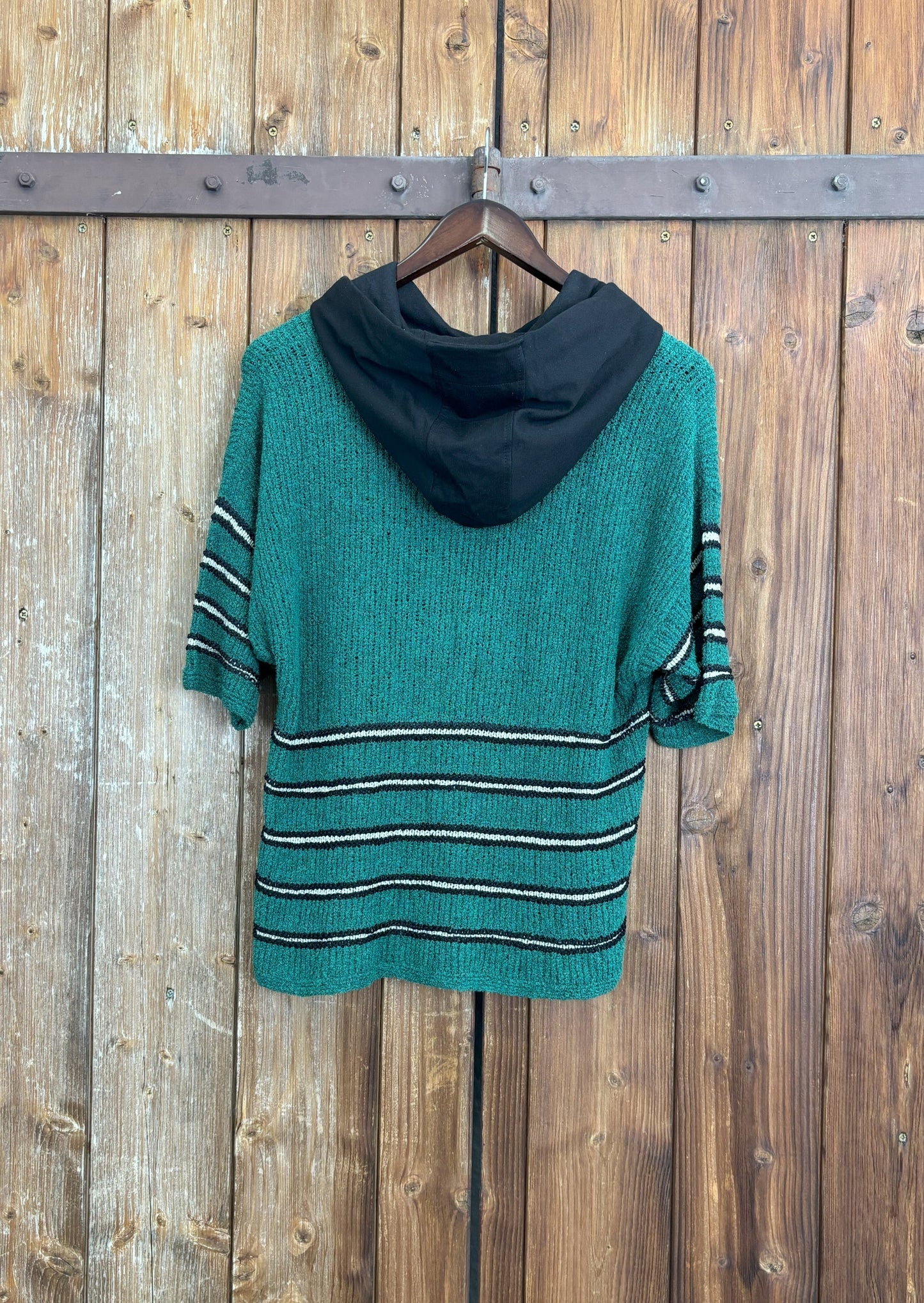 Upcycling Vintage Short Sleeve Knit Hoodie Green L