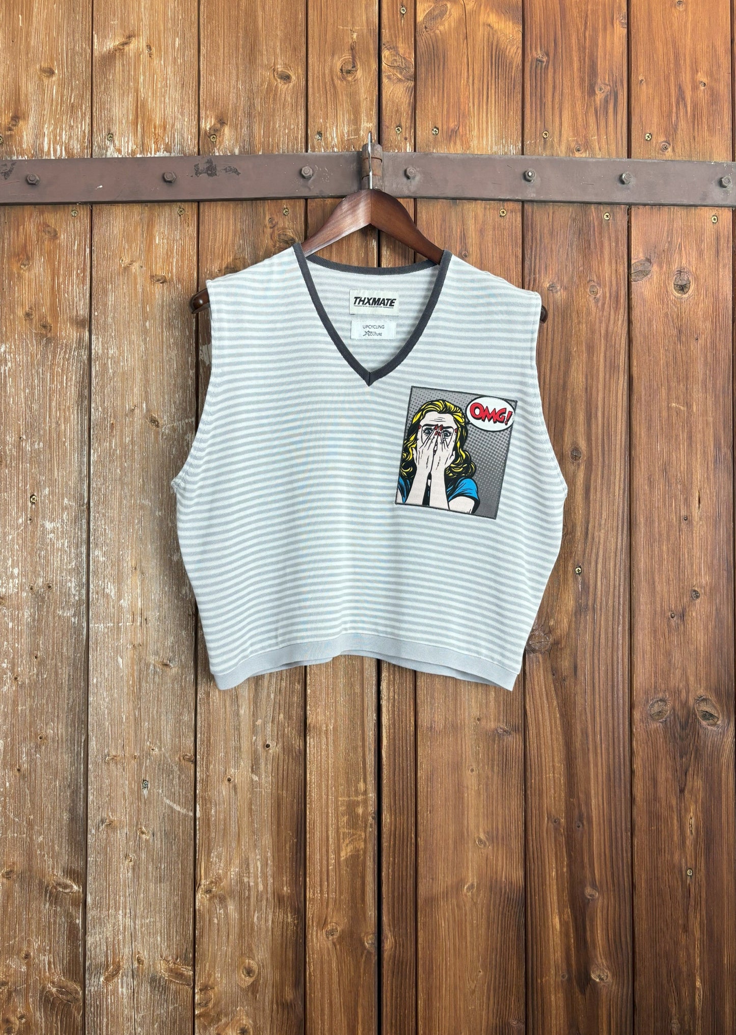 Upcycling OMG V-neck sweater vest gray M